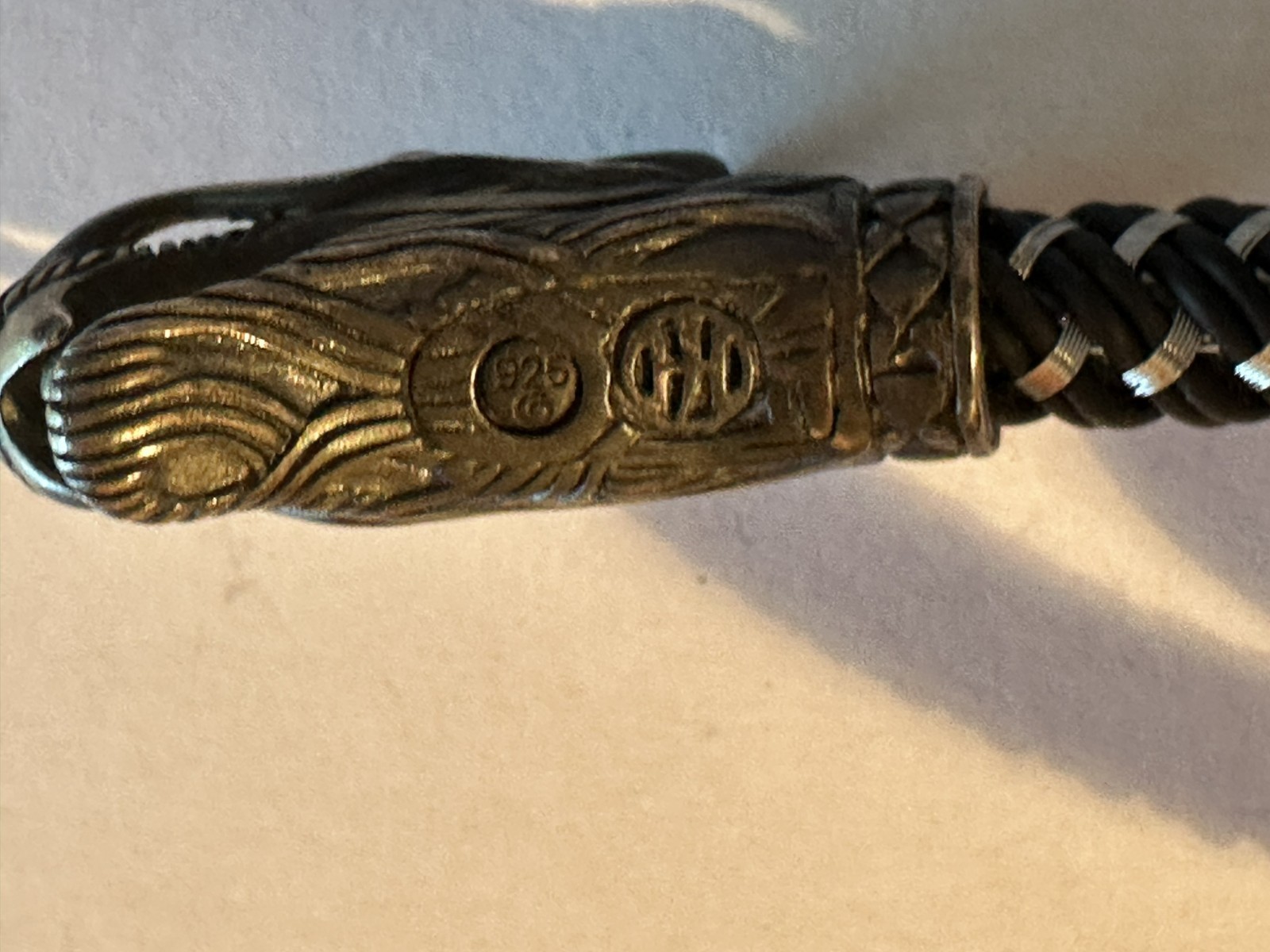 John Hardy Double Wrap Naga Nylon, Blackened Silver, & Bronze Bracelet – 16 in