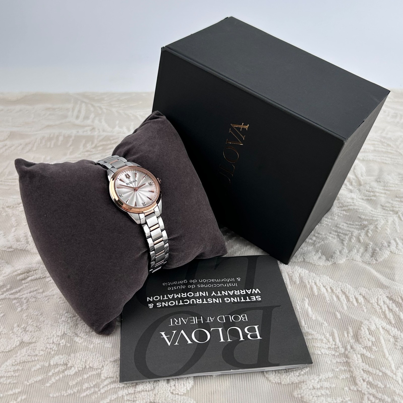 Bulova Sutton Diamond White/Rose Gold Dial 98P200 Women’s Quartz Watch 28MM