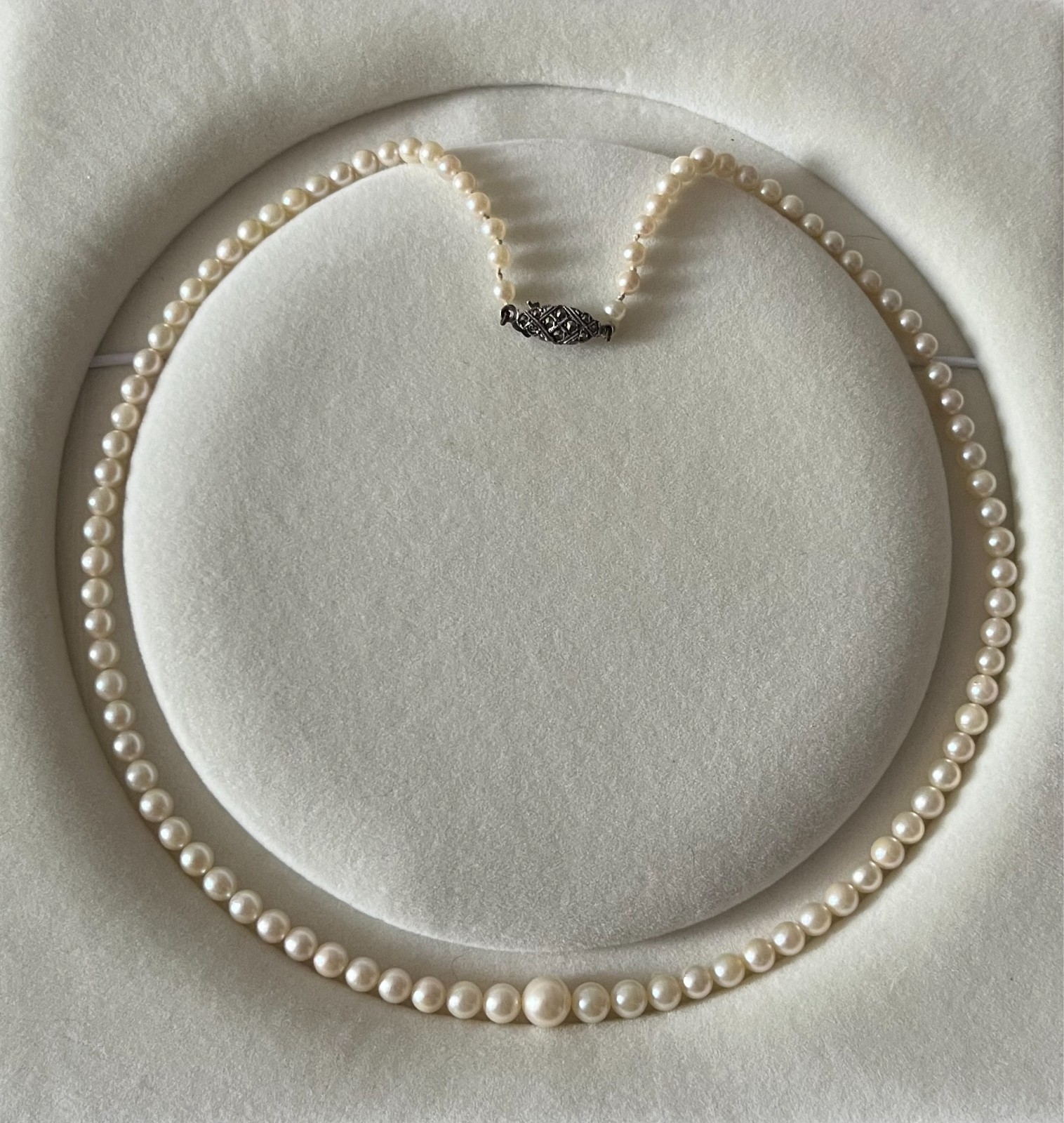 Art Deco Graduated Akoya Pearl Necklace 3.6-7.2mm 45.5cm Silver Marcasite Clasp
