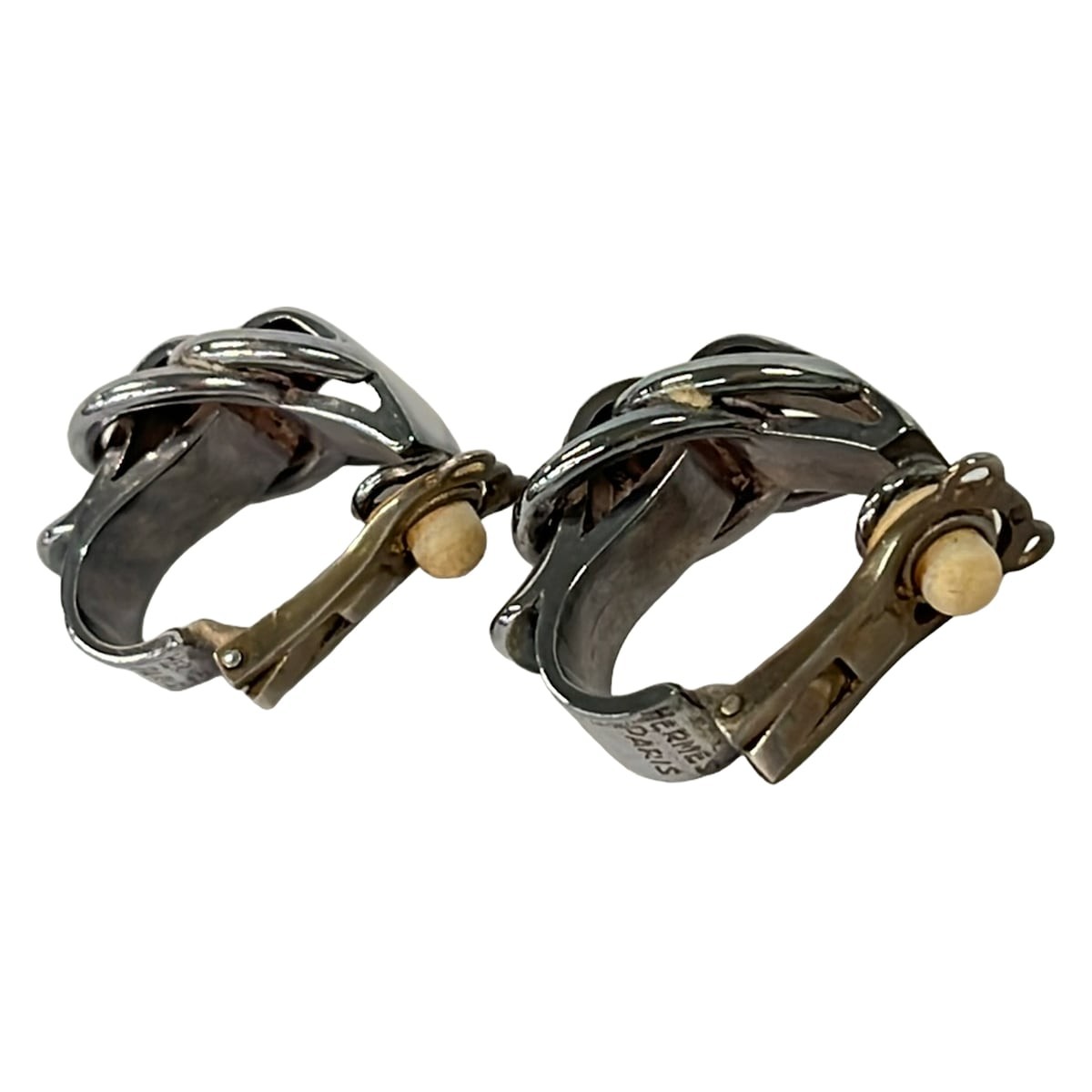 HERMES Deux Anneaux Silver Hardware None Clip On Earrings