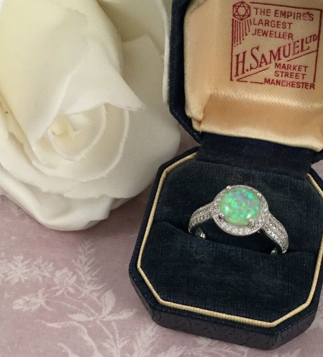 Vintage Jewellery Gold Ring Opal White Sapphires Antique Deco Jewelry large 9