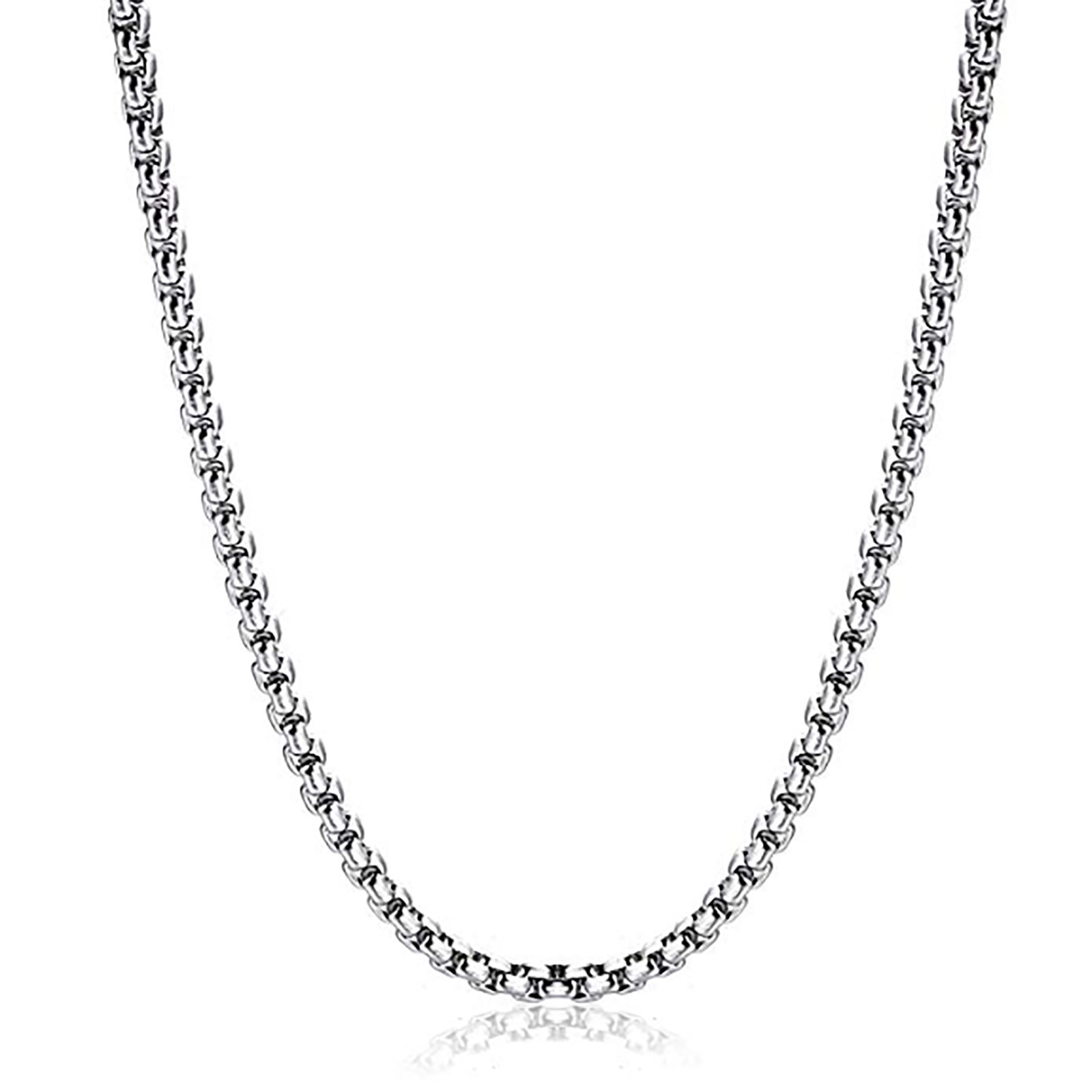 Real ITALIAN 14K White Gold Finish Men’s Rolo Round Box Chain Necklace