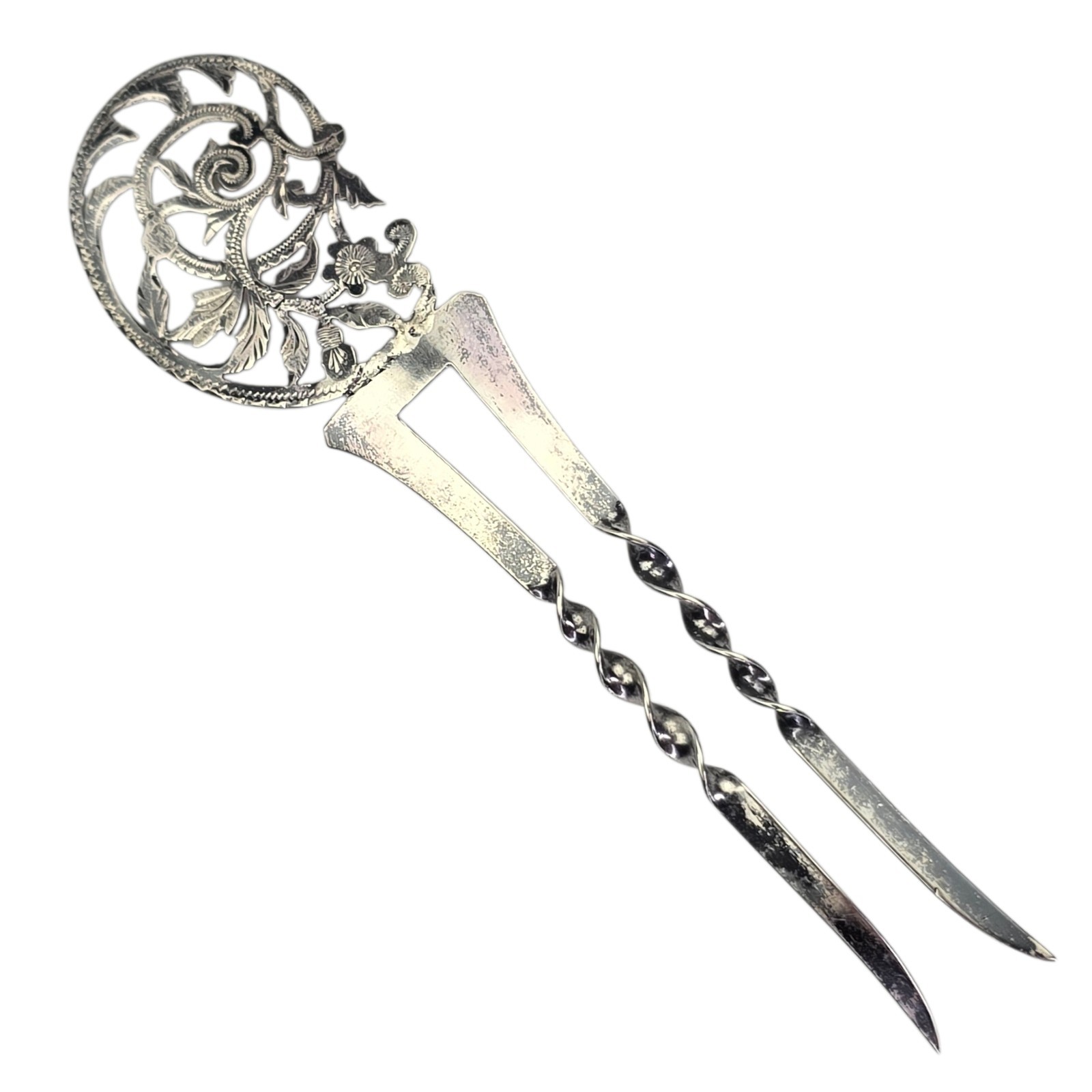 Antique Signed Victorian Art Nouveau Sterling Silver Hair Comb Ornament  