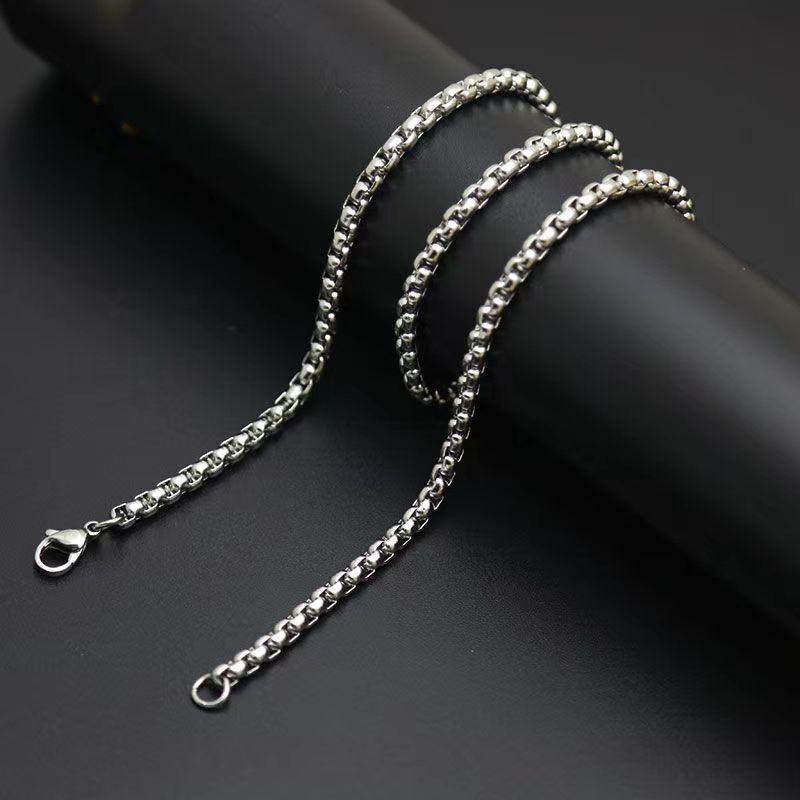 New 3mm Pure Titanium Square Rolo Box Chain Necklace Men Women Anti-allergy 26″