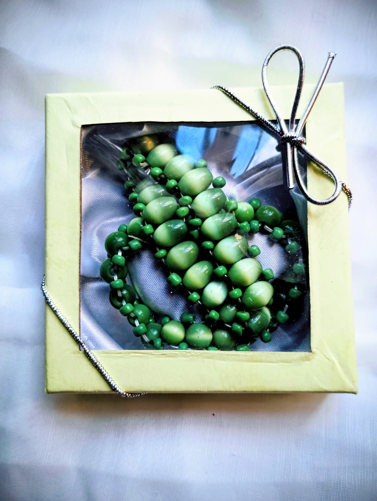 Blue Green Iridescent Bracelet Lot of 2 Stretch Faceted Beads Bundle Gift Boxed