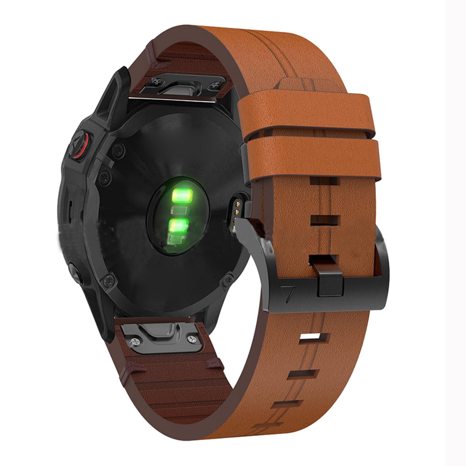 22mm Brown Leather Watchband Strap Quick Wristband For Garmin Fenix 5 6 7 G