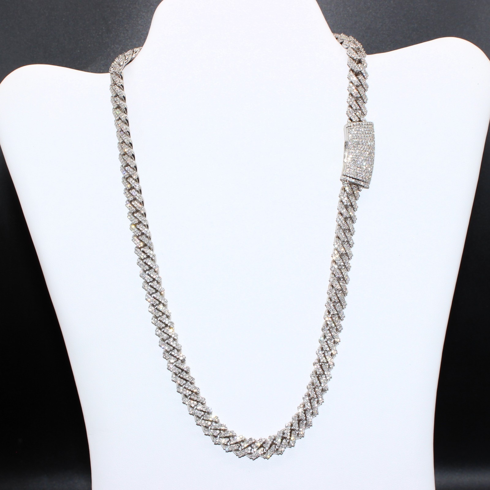White Gold Cuban Link Chain 20” 10mm Approx. 20ct Real Diamond 129g Necklace