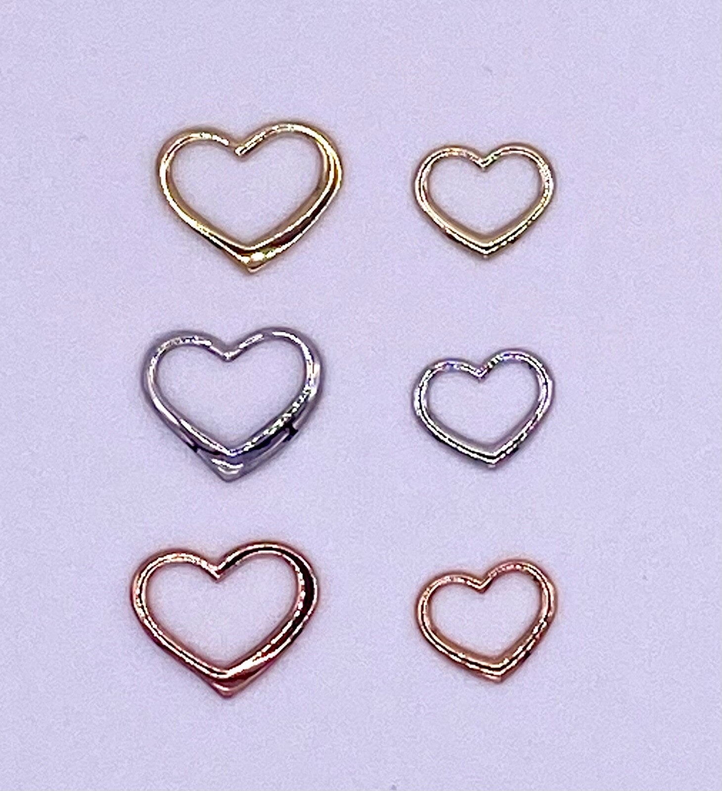 14K or 10k Yellow White or Rose Gold 2-D Floating Heart Slides Charm Pendant