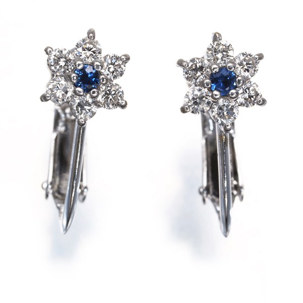 Sapphire Diamond 0.26ct/0.26ct Flower Earrings 18K 750 White Gold