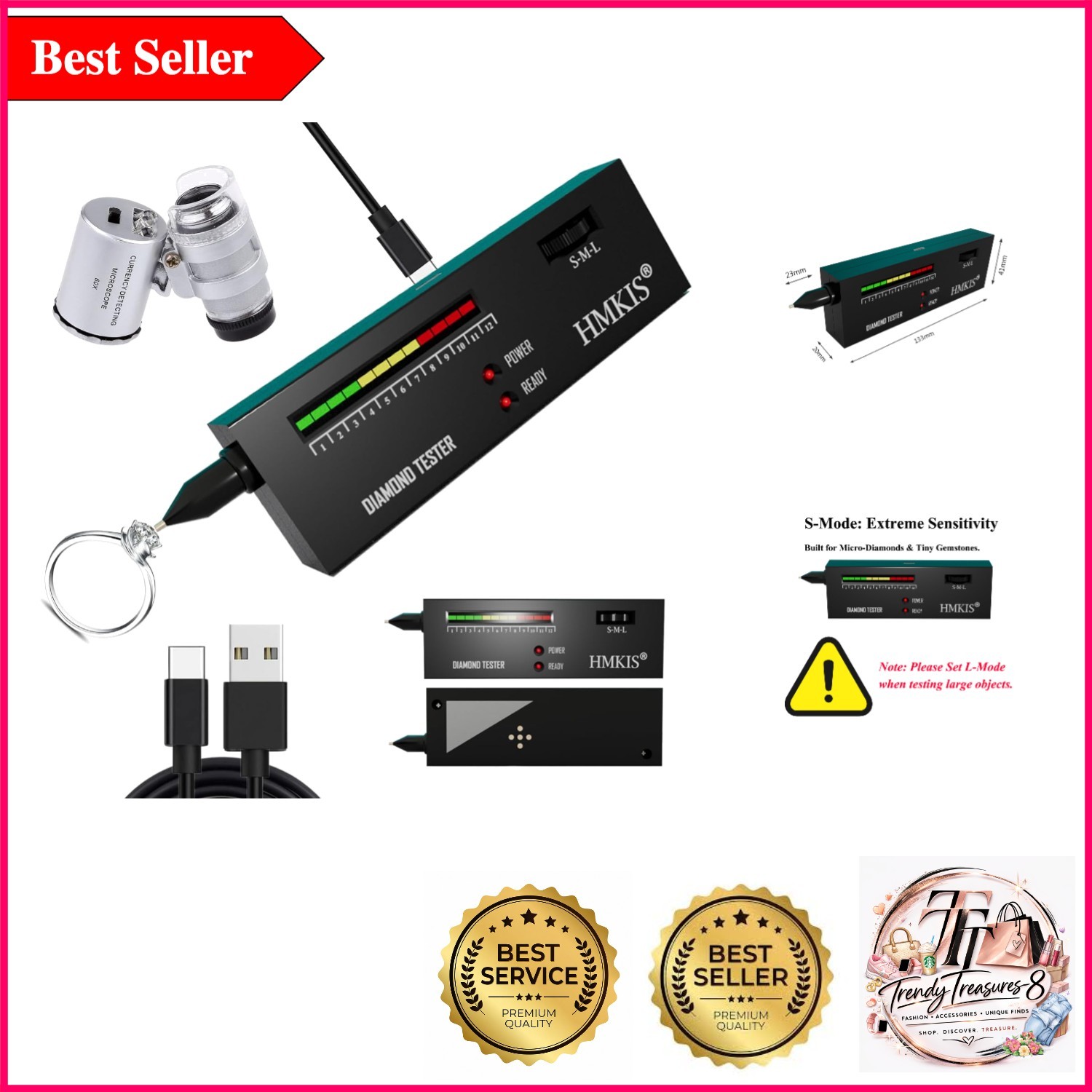 Professional Diamond Tester Pen with Magnifier and Loupe