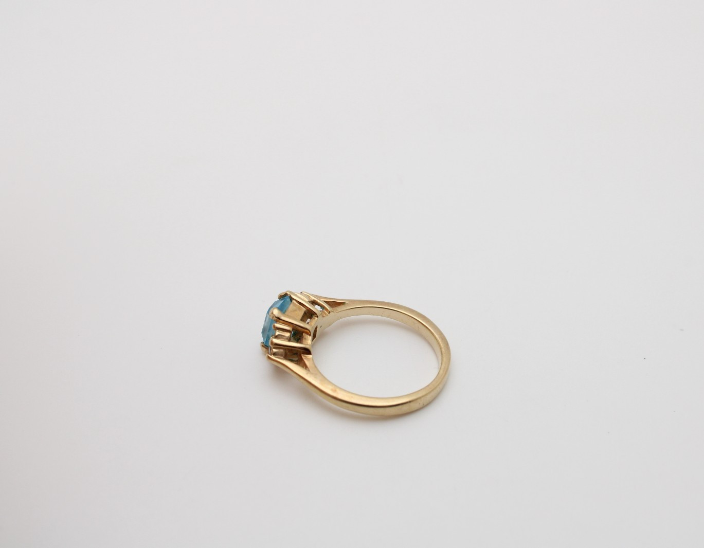 18K HG Yellow Gold Plate Emerald Cut Blue Crystal Trinty Rhinestone Band Ring 9