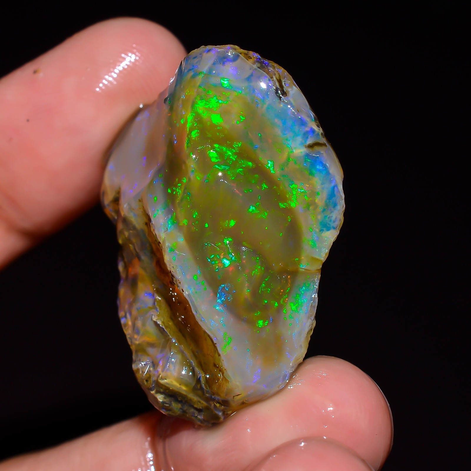 Natural Oil Rough Fancy Opal 48 Ct Ethiopian Raw, Fire Opal Gemstone 30x26x12 mm