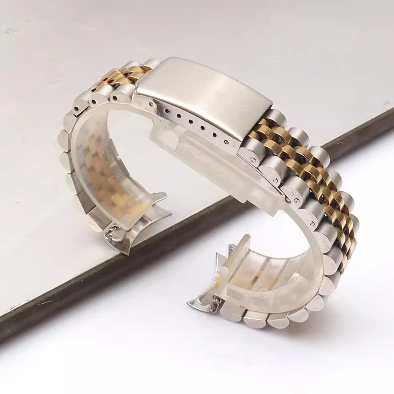 13mm 17-22mm Two Tone Jubilee Curved End Bracelet Stainless Steel Watch Band