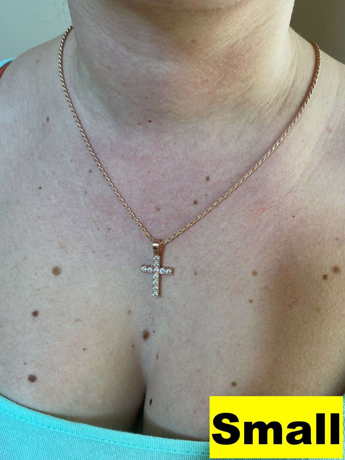 MOISSANITE 14k Rose Gold Cross & Real 925 Silver Iced Pendant Necklace Hip Hop