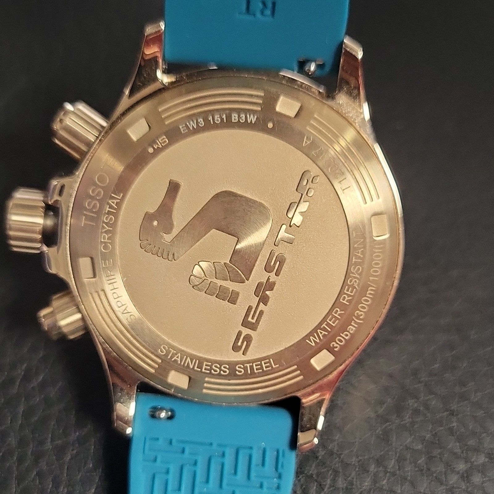 Tissot Seastar Quartz Chronograph 45.5mm Blue Dial 300m Rubber Box Papers