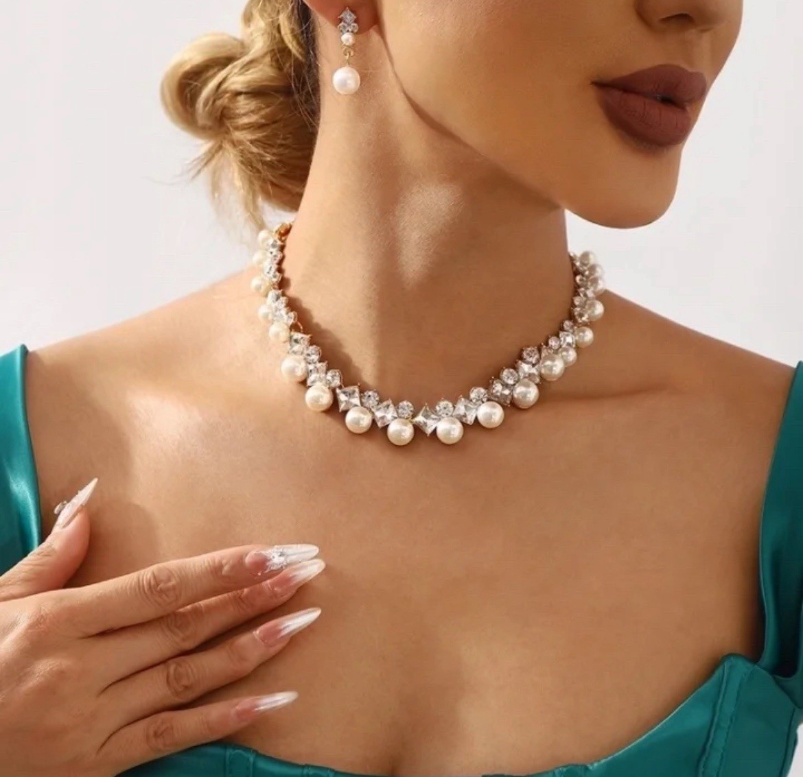 Gold Plated Crystal Necklace Bracelet Earrings Set Prom Wedding Pageant Bridal