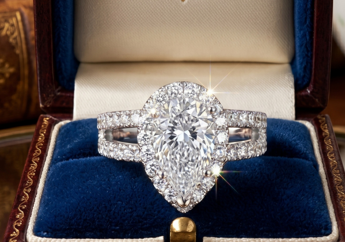 4.60 Ct Certified Pear Shape White Natural Diamond Ring VVS1 White Gold Finish