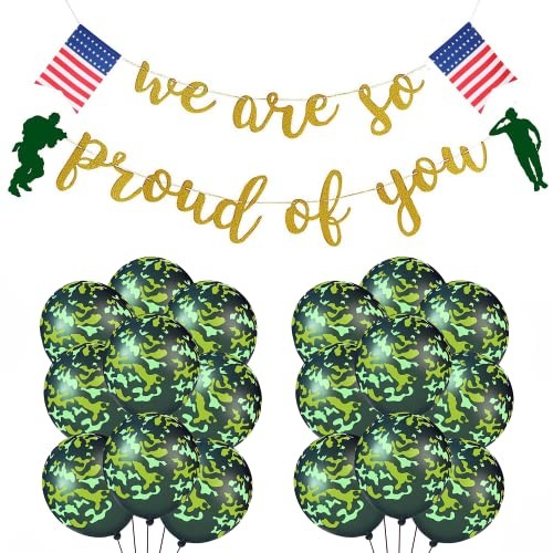 Camouflage Balloons We are So Pround of You Patriotic Soldier Banners,Veterans