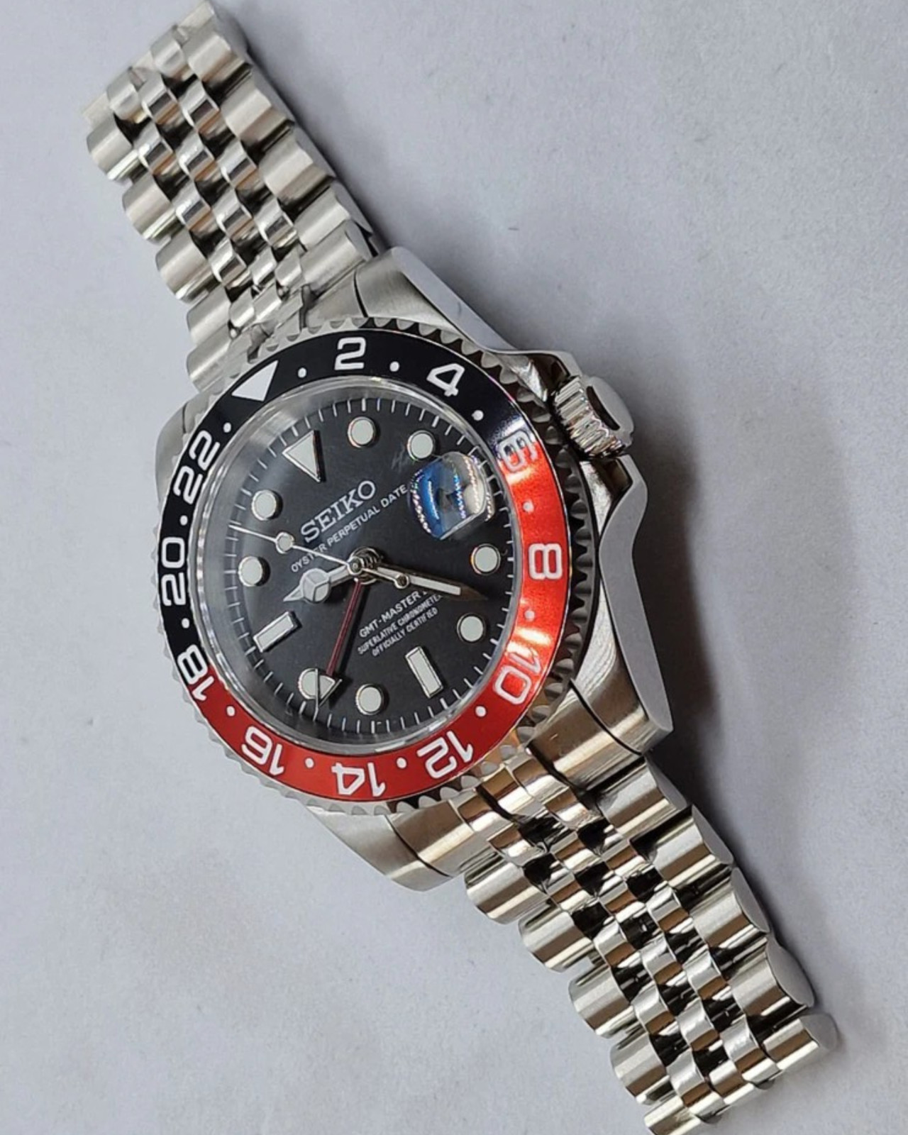 PrimeCrown Steel GMT Automatic | Red/Black 24h Bezel | NH34
