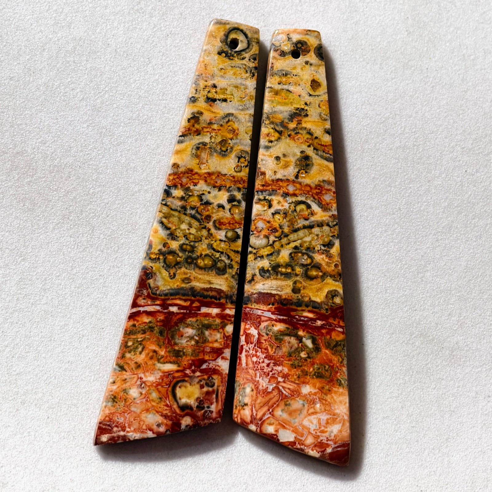49 Cts Natural Leopard Skin Jasper Drilled Pair Cabochon Gemstone 57.2×15.1 MM