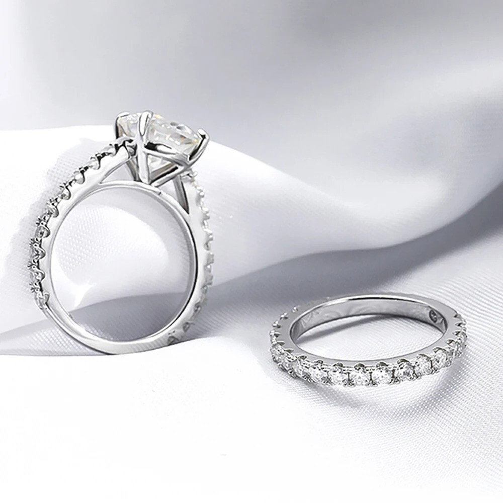 5Ct Dazzling Moissanite D/VVS1 Wedding Bridal Ring set 925 Silver Size 4-10 WG