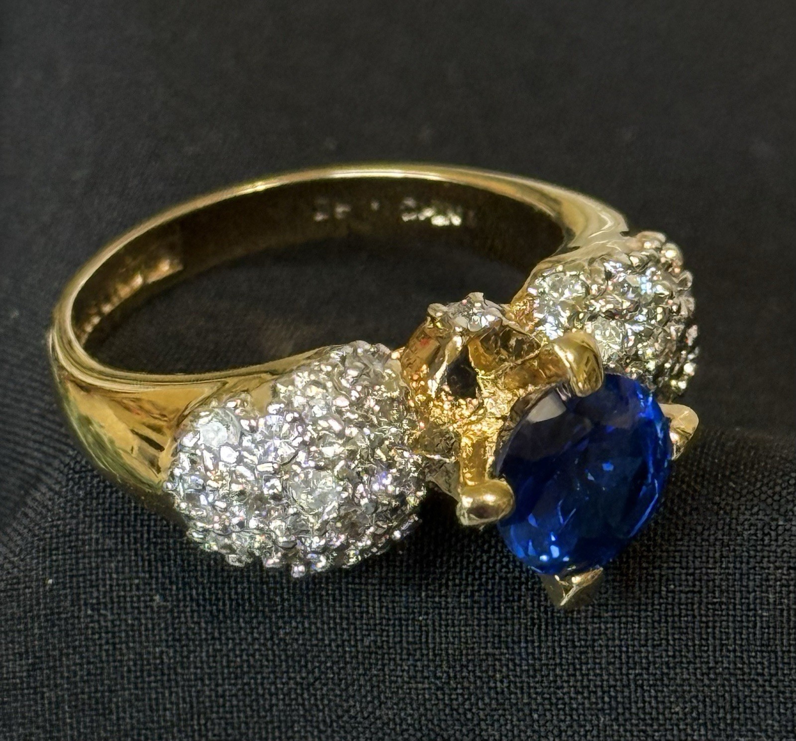 Vintage Signed LIND 14K HGE Blue Sapphire CZ Cluster Cocktail Ring Size 8.75