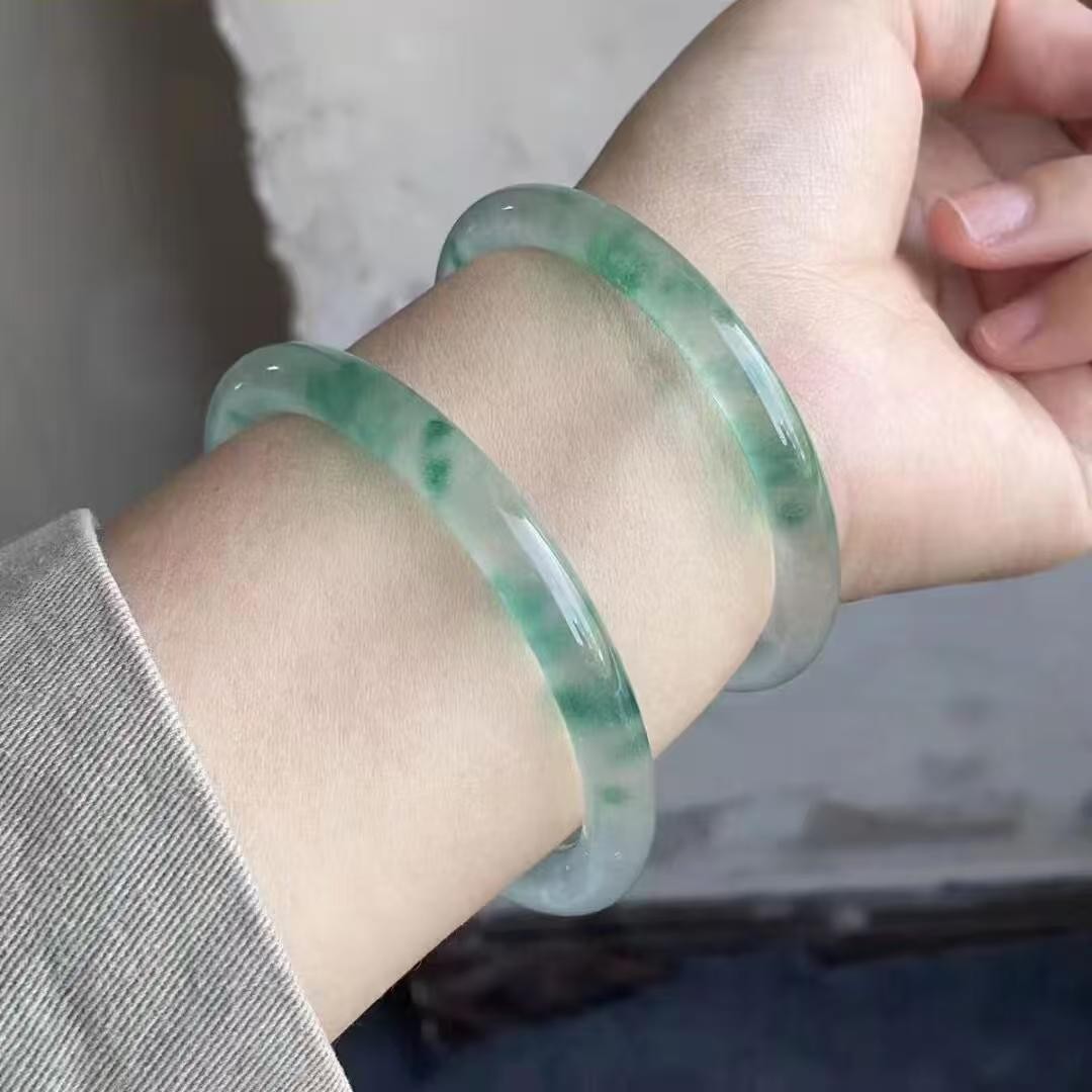 8MM Beautiful Natural Round Green Jade Jadeite Gemstone Bangle Bracelet 52-64mm