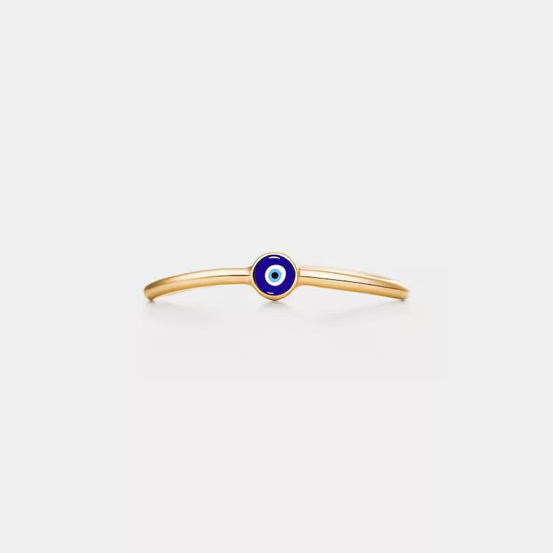 Gold Evil Eye Nazar Stacking Wave Ring in 925 Sterling Silver
