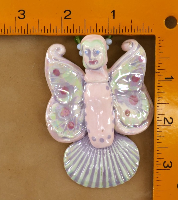 CHUNKY CERAMiC DOLL FACE BUTTERFLY ANGEL FAiRY CANDY COLORED BEADED NECKLACE