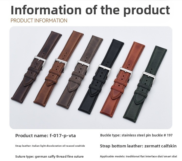 Men’s Pin Buckle Watch Strap Plain Oily Waxed Genuine Leather Wrist Band 18-24mm