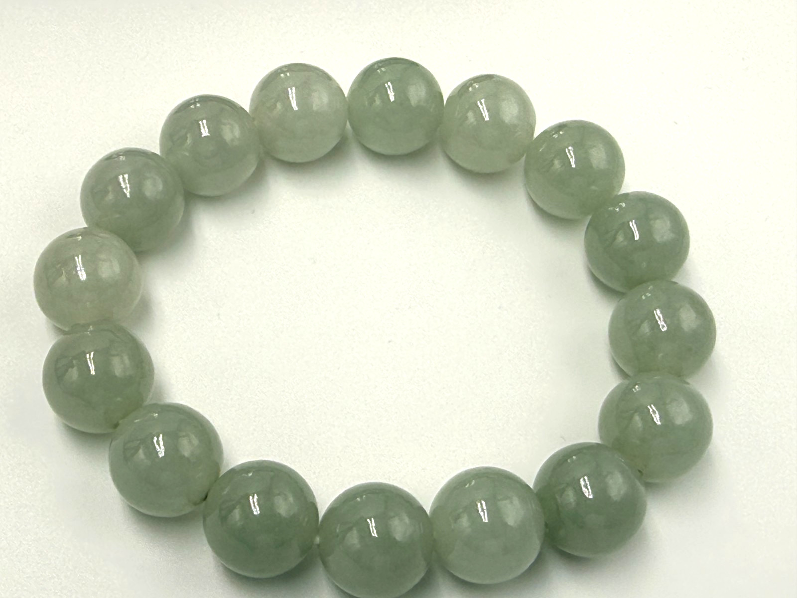 Certified Natural Grade A Jadeite Jade Beaded Bracelet Green 13.7 mm #500705