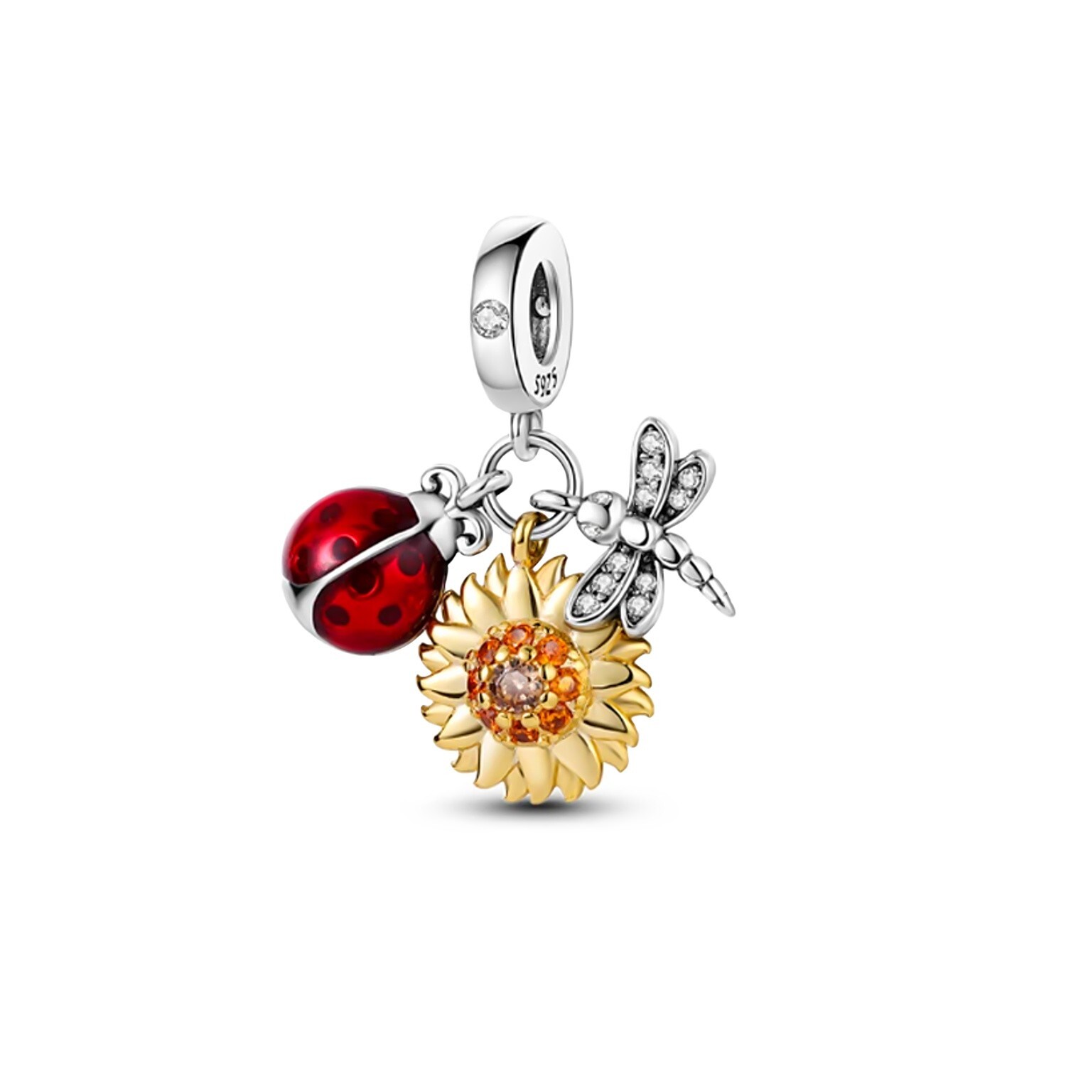 MariaFonte Charm Ladybug Sun Dragonfly Pendant 925 Silver Compatible