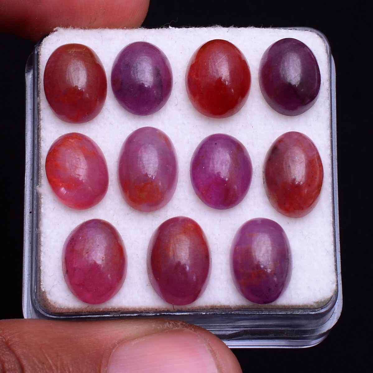 11 Pcs Natural Ruby 9.05mm-10.21mm Oval Cabochon Untreated Red Loose Gemstones