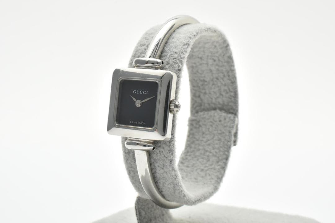 GUCCI 1900L Women’s Quartz Watch Square Black Dial Silver Tone Swiss Made Luxury