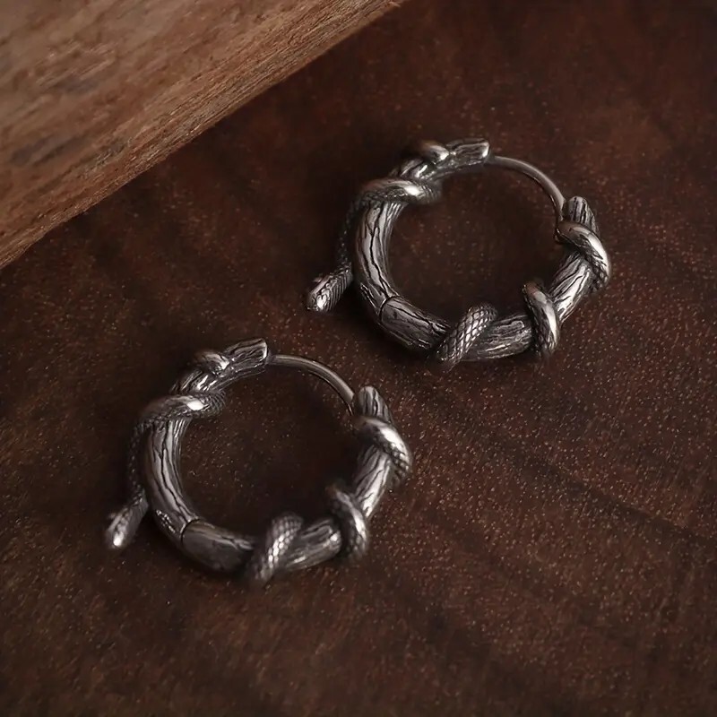 1pair New Gothic Snake Twisted Plant Vines Earrings For Men’s & Women’s