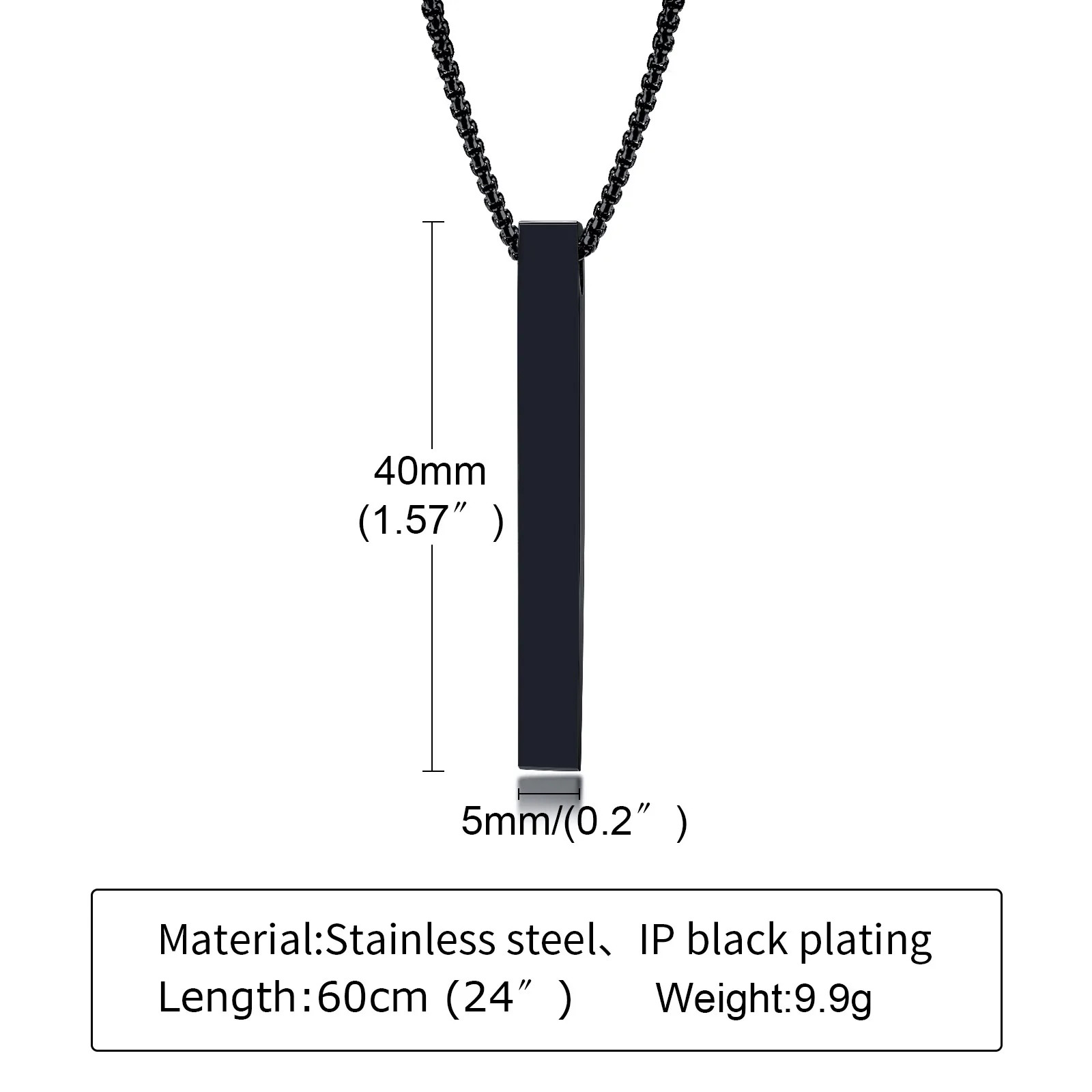5mm Stainless Steel 3D Bar Pillar Pendant Necklace Men Women Unisex Casual