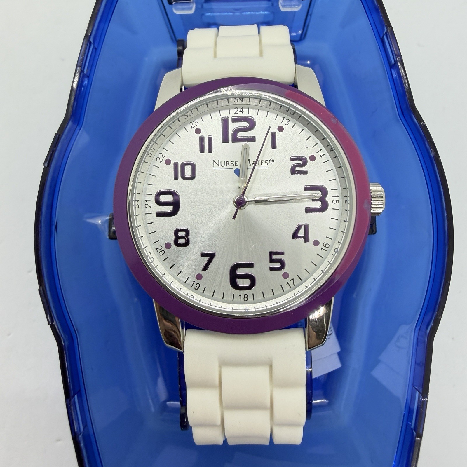Nurse Mates women’s nurse watch water-resistant silicone strap – White Purple