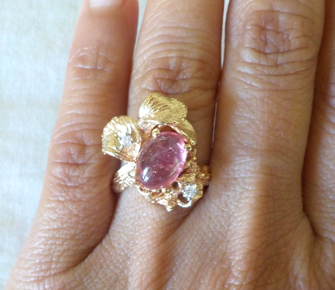 14K Yellow Gold Natural Pink Gemstone Diamond Ring – 6.80 gms, Sz 5.25, 2.36 ctw
