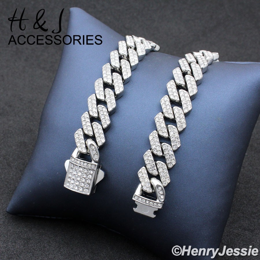 16″-40″MEN Stainless Steel Full Icy Bling CZ 12mm Miami Cuban Curb Necklace*N171