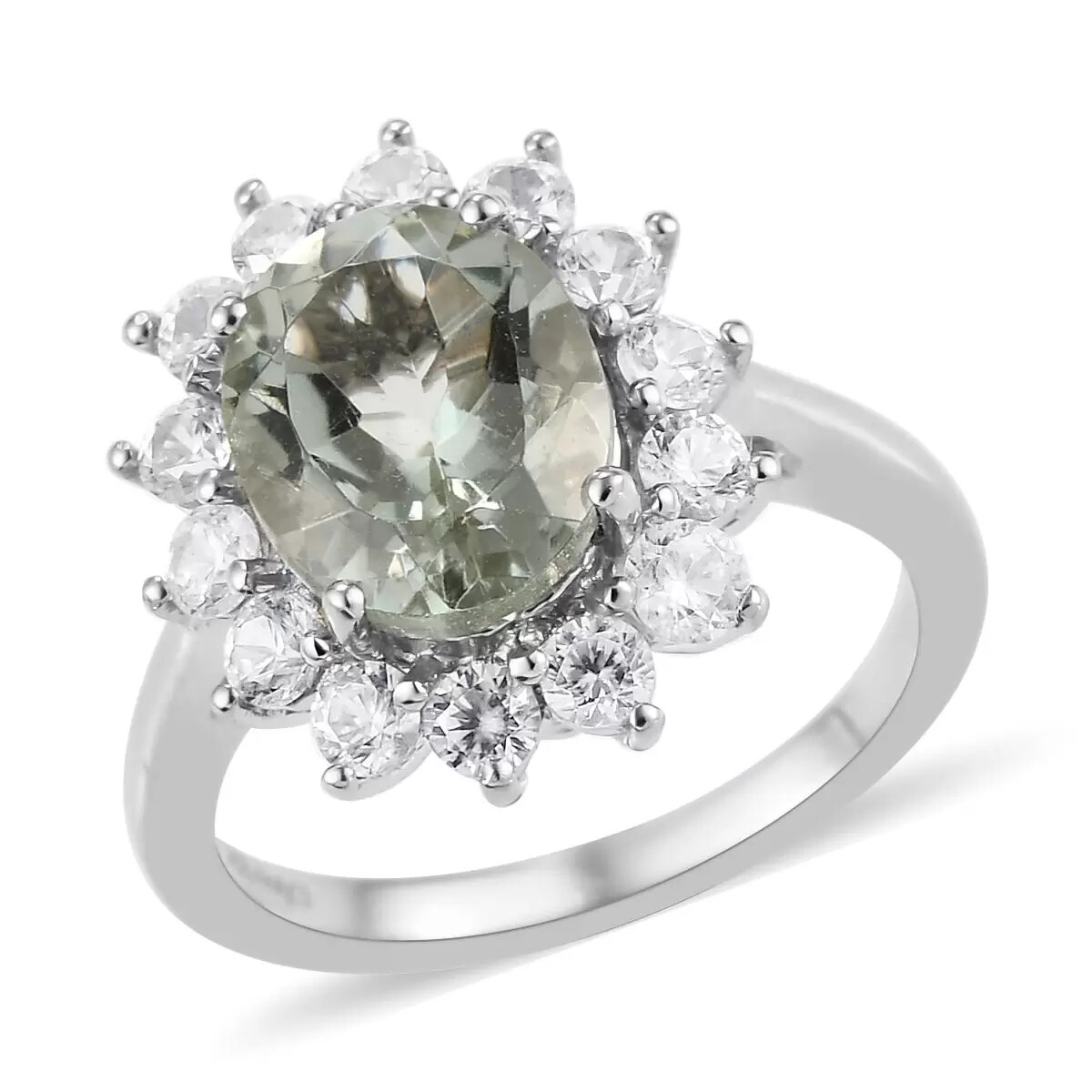 Amazing!! 3.85ctw Montezuma Prasiolite & Zircon Ring Platinum Plated Size 7