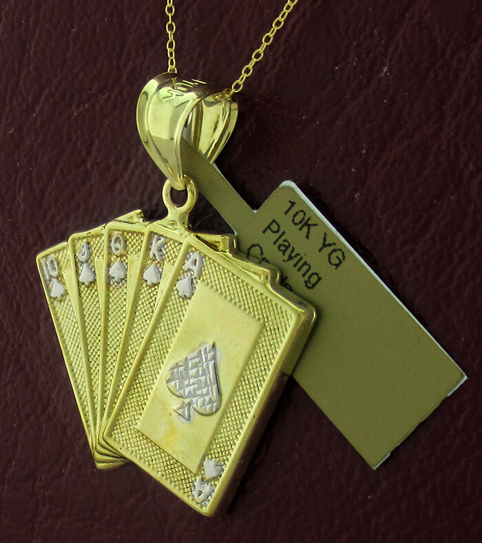PLAYING CARDS 3D PENDANT 10K YELLOW GOLD * NEW WITH TAG * Free Gift Box Included