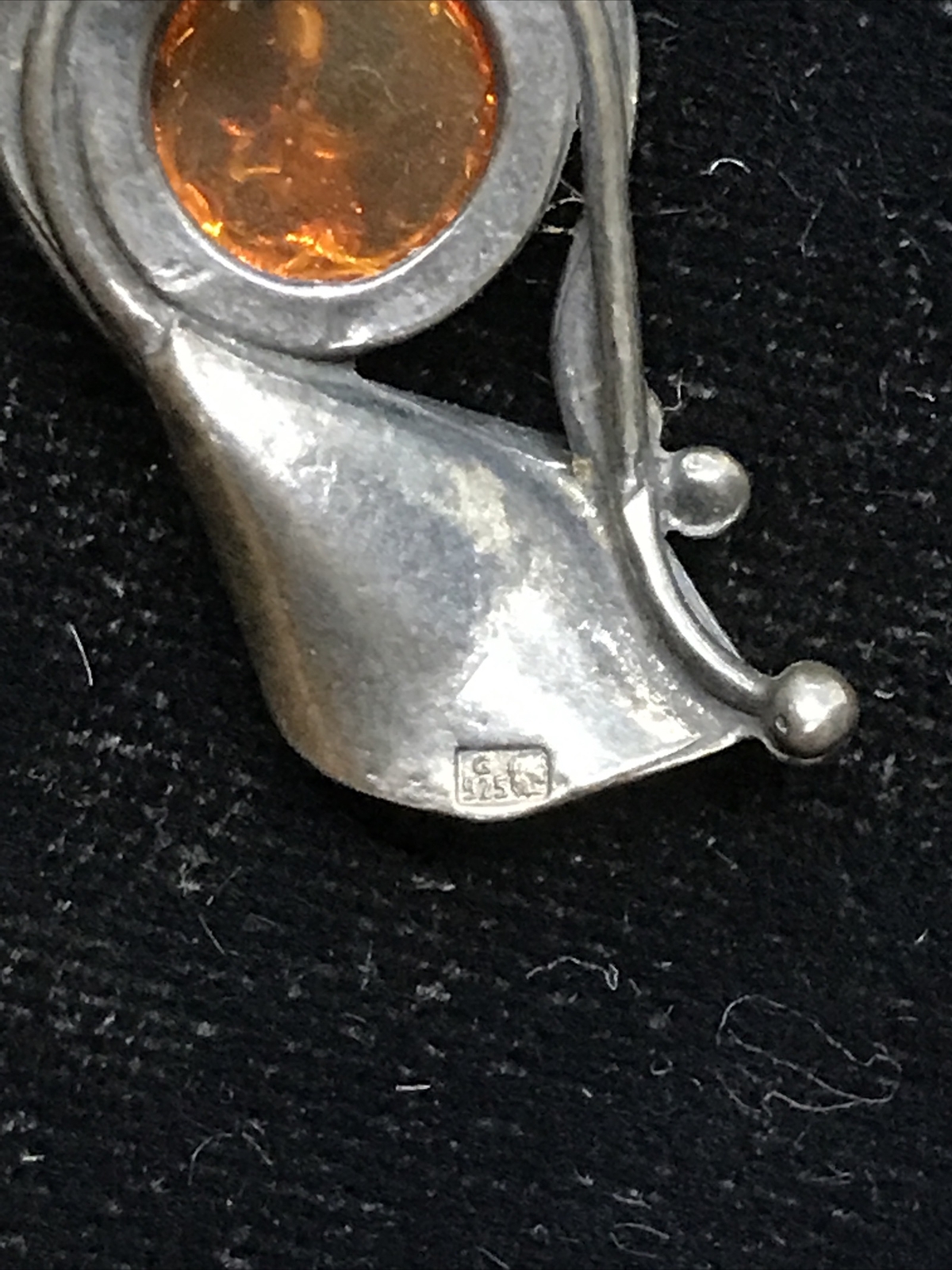 Vintage Sterling Silver 925 Amber Stones Pierced Lilly? Earrings Makers Marked