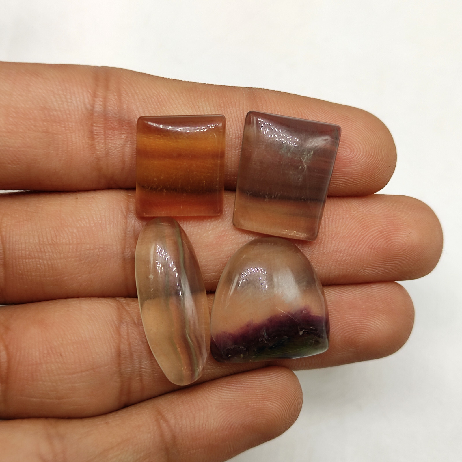 Rare multi fluorite striped cabochon rainbow fluorite translucent stone M7078