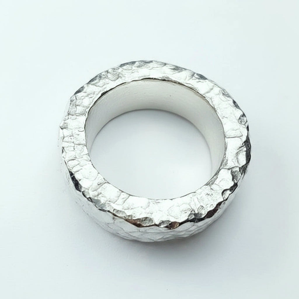 Hammered CUSTOM Organic Solid 999 Silver Ring 31g 1Oz Width 13.5mm Thick 3.5mm