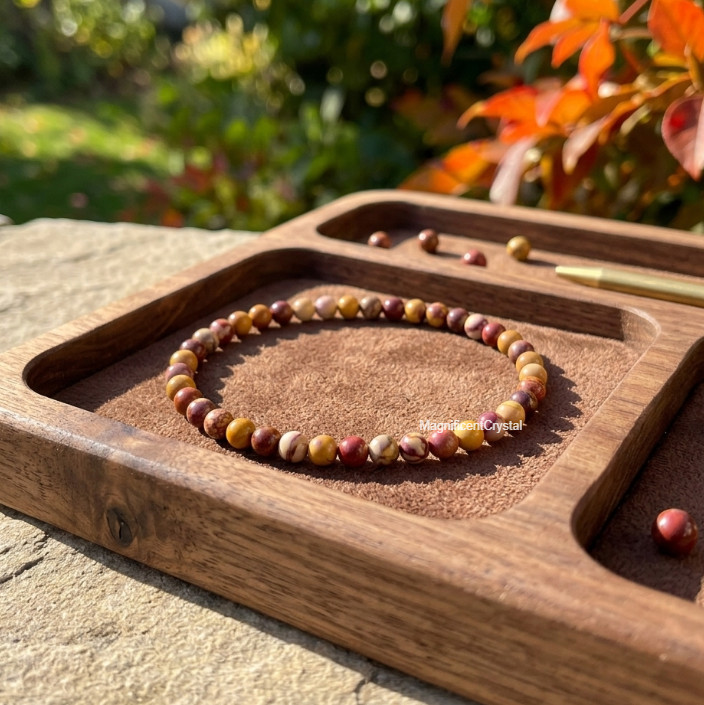 Genuine Mookaite Jasper 4mm Round Bead Stretch Bracelet Earthy Healing Crystal