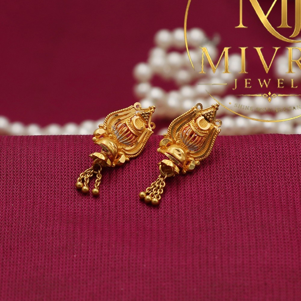 22K Seal Gold Earrings 2.6cm Elegant Women Jewelry Hypoallergenic Nickel Free