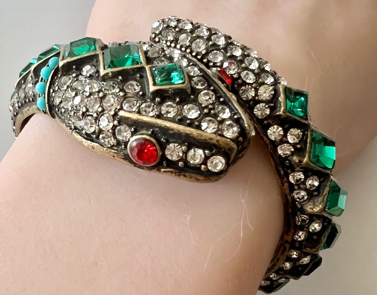KJL SNAKE Bracelet Kenneth Jay Lane Emerald Ruby Crystal Victorian Egyptian Rev.