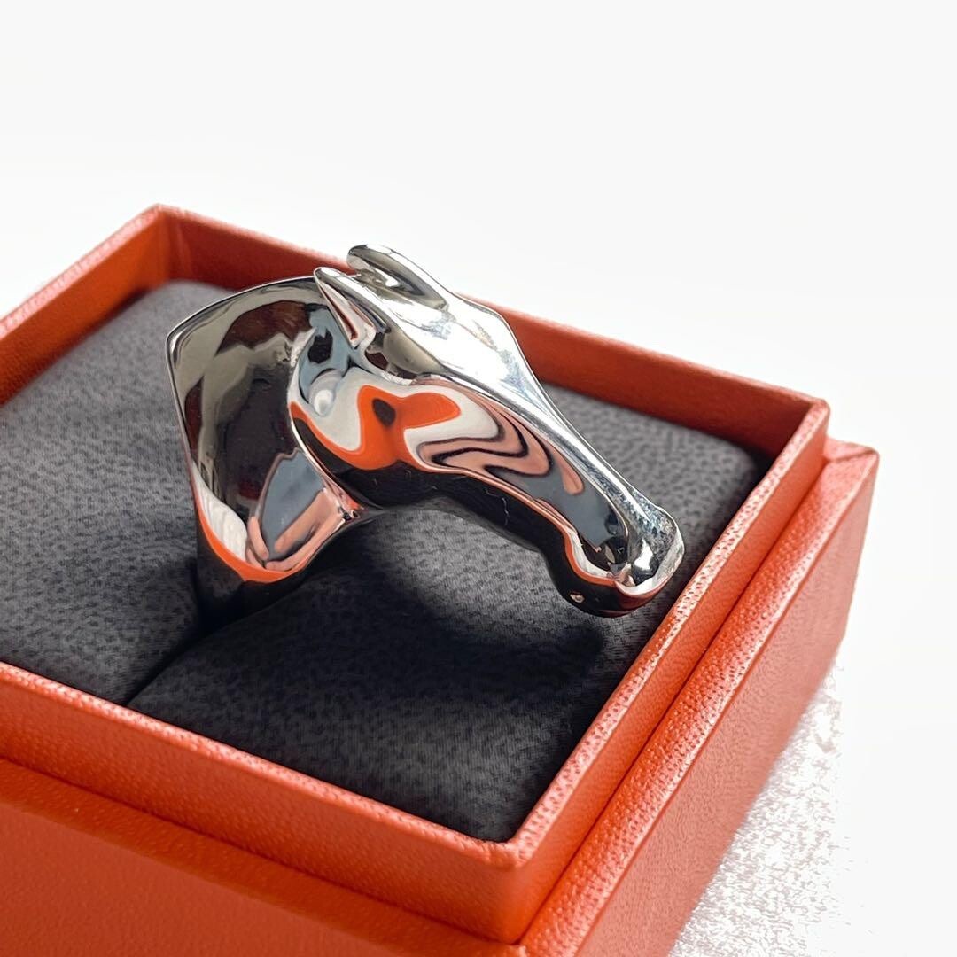 HERMES GALOP Horse Head Ring LARGE Model Sterling Silver US 6-6.25 (Hermes 52)