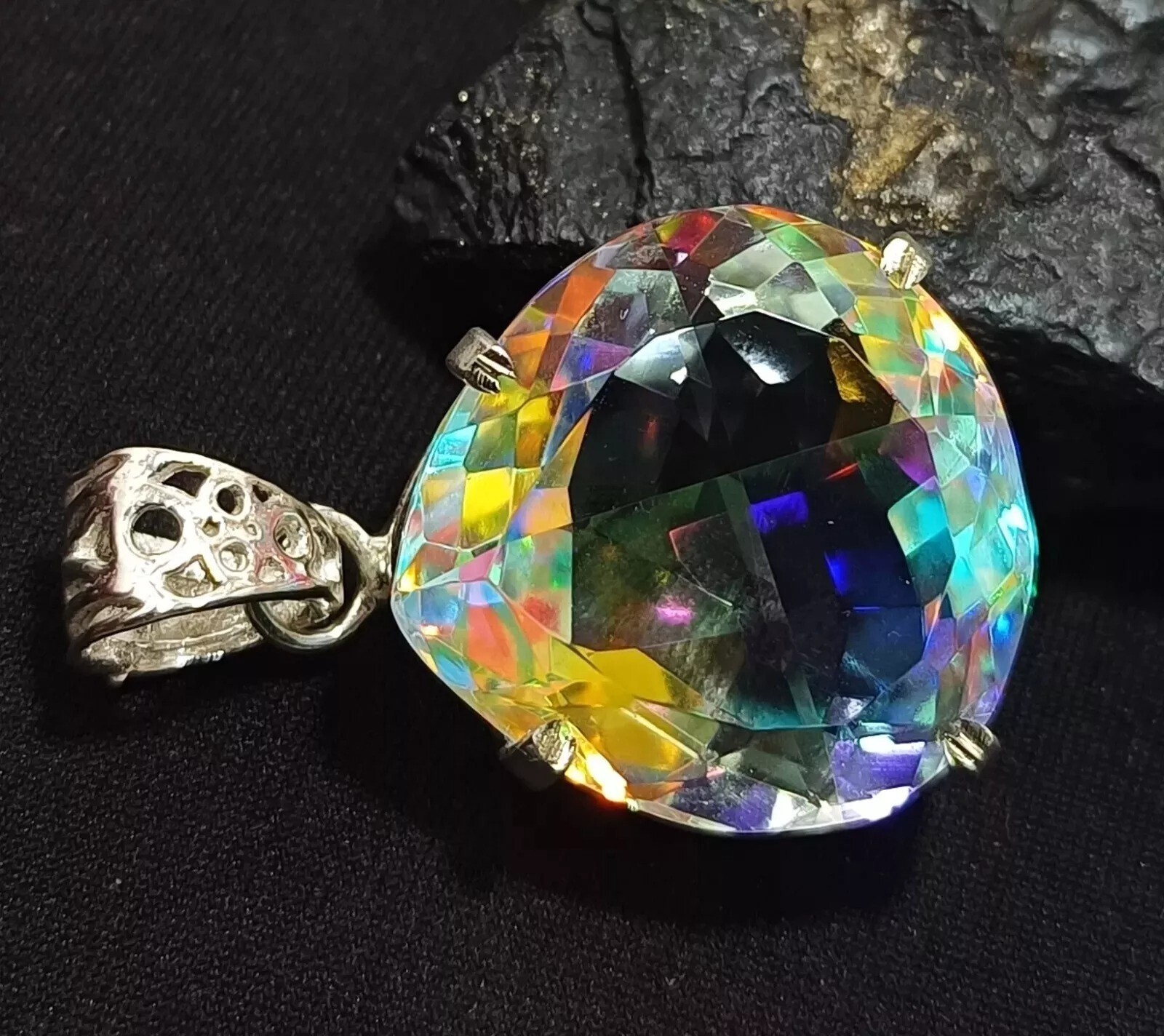 94.70 Ct AAA Certified Natural Mystic 925 Solid Silver Pendant Loose Gemstone