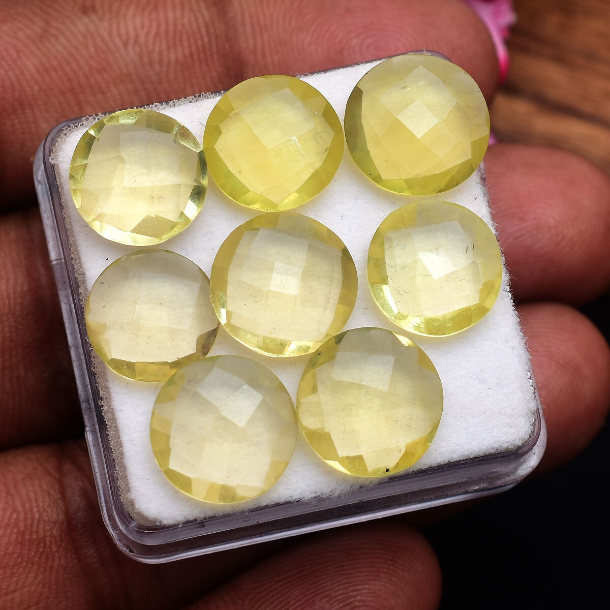 8 Pcs VVS Natural Yellow Citrine 10.73mm-11.64mm Round Checker Cut Gemstones Lot